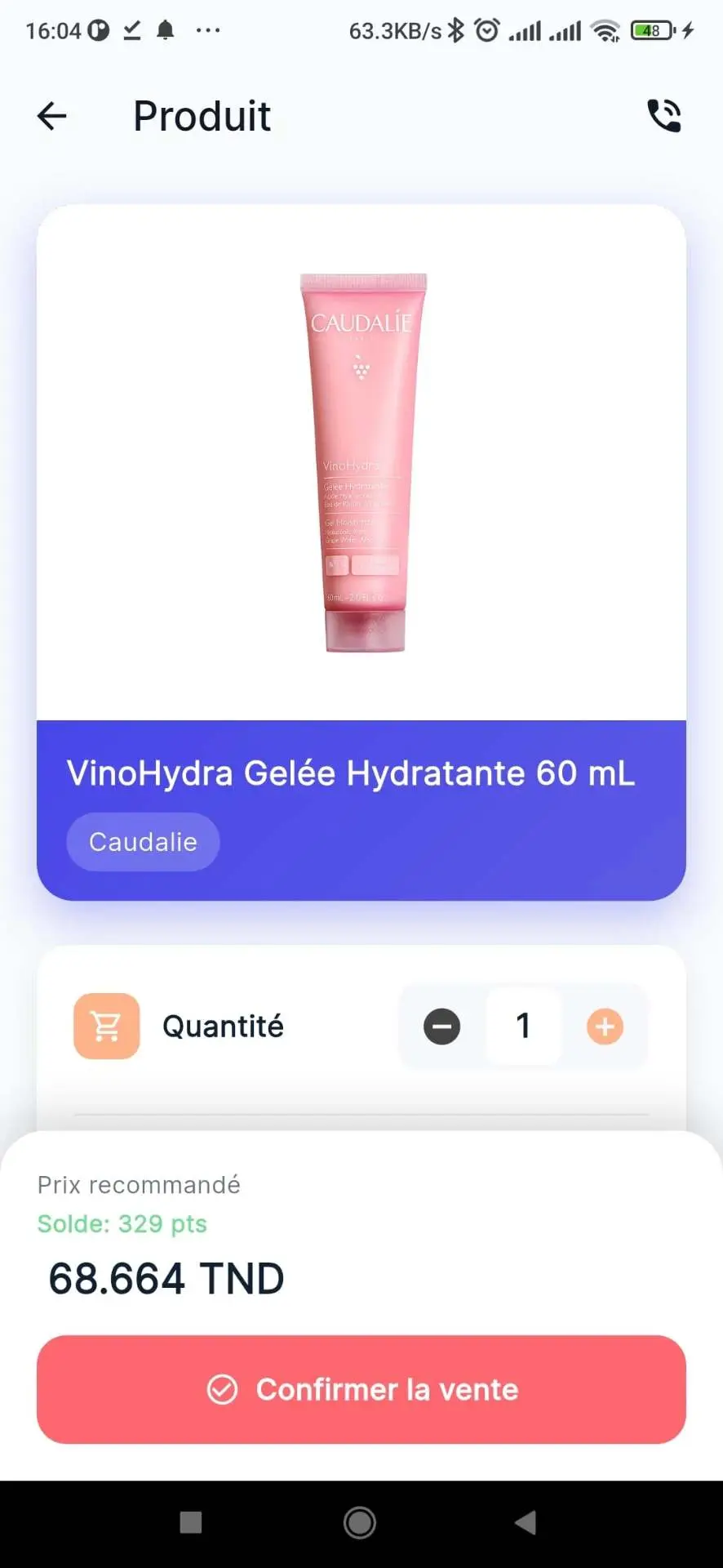 Product page — points and sale confirmation