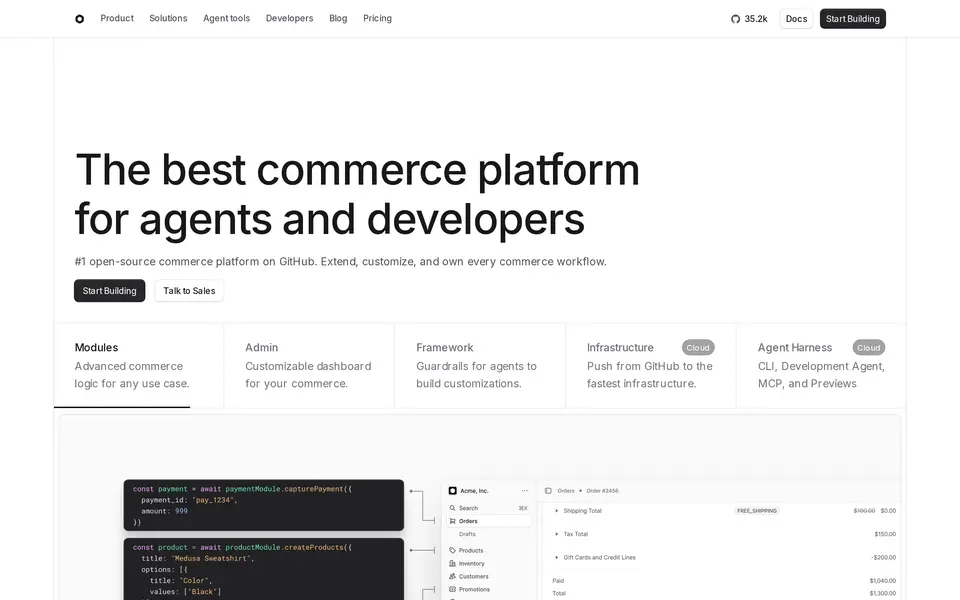 MedusaJS — open-source headless commerce