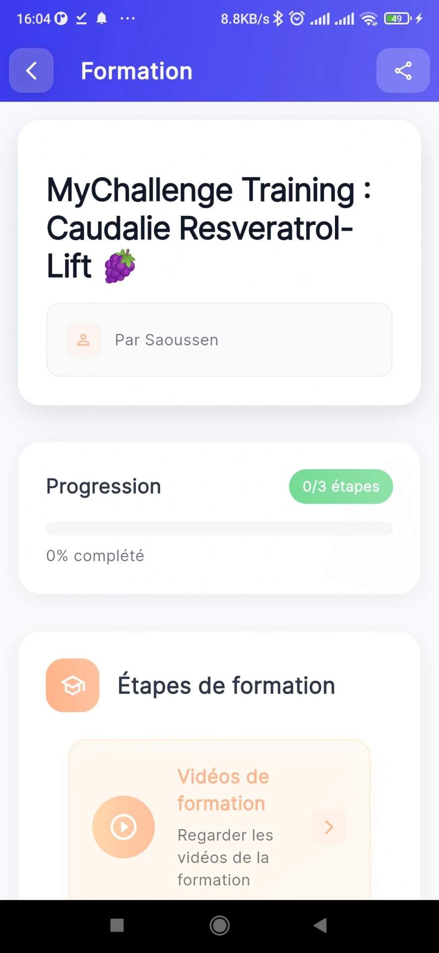 Détail d'une formation Caudalie Resveratrol-Lift